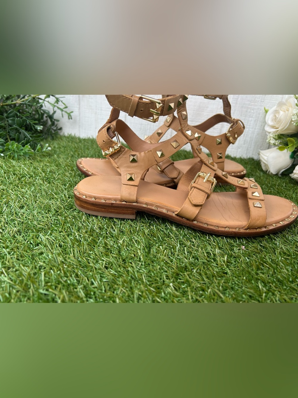 ASH womens Pacific Flat Sandal tan size 40 US 10 gently used - Picture 13 of 16